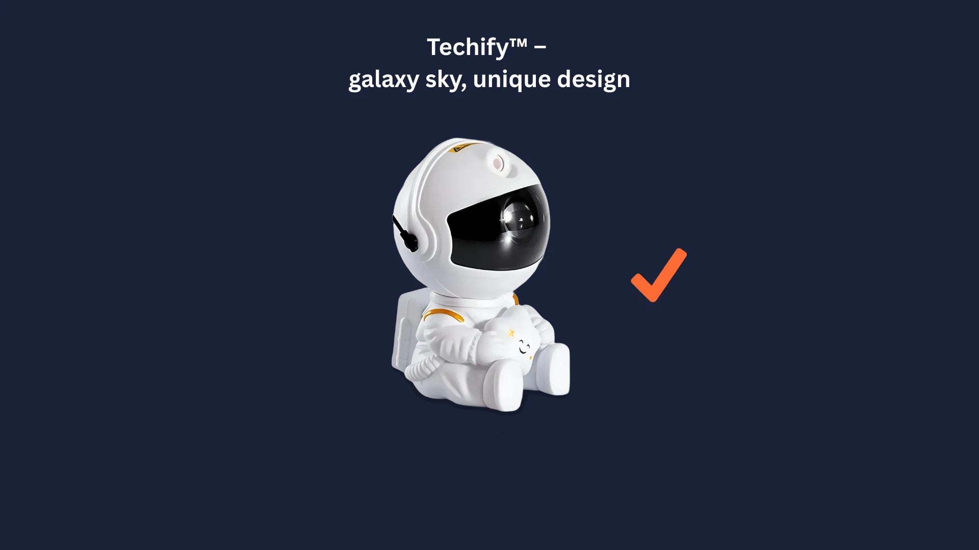 Techify™ astronaut galaxy projector highlighted with a check mark in a comparison banner, projecting vibrant galaxies and stars compared to a regular decorative statue