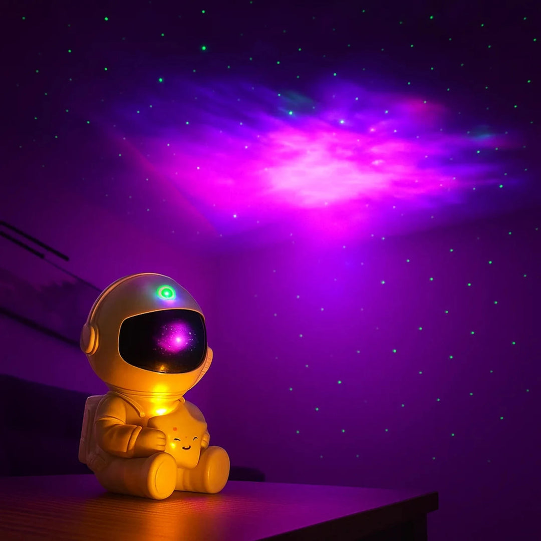 Techify™ astronaut galaxy projector in usage, projecting galaxies and stars with a creative astronaut design — perfect for unique smart home experiences.