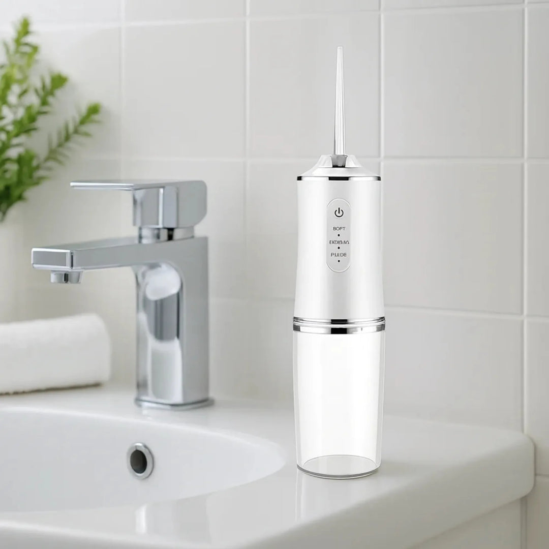 Techify™ dental irrigator in usage, showcasing water jet cleaning technology — perfect for superior oral hygiene and easy everyday dental care.