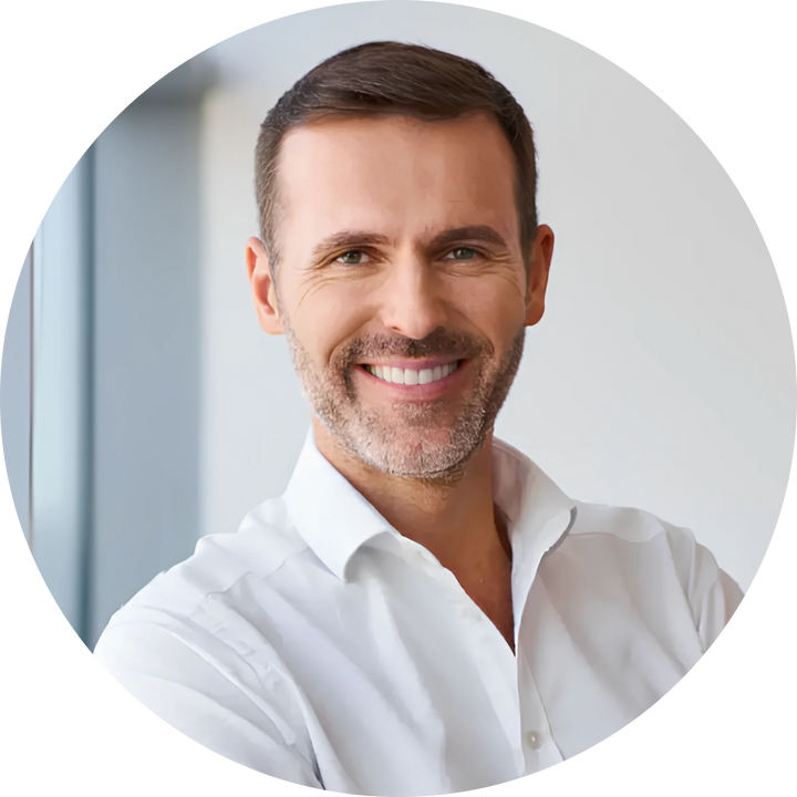 Close-up of a joyful man showcasing Techify™ customer happiness.