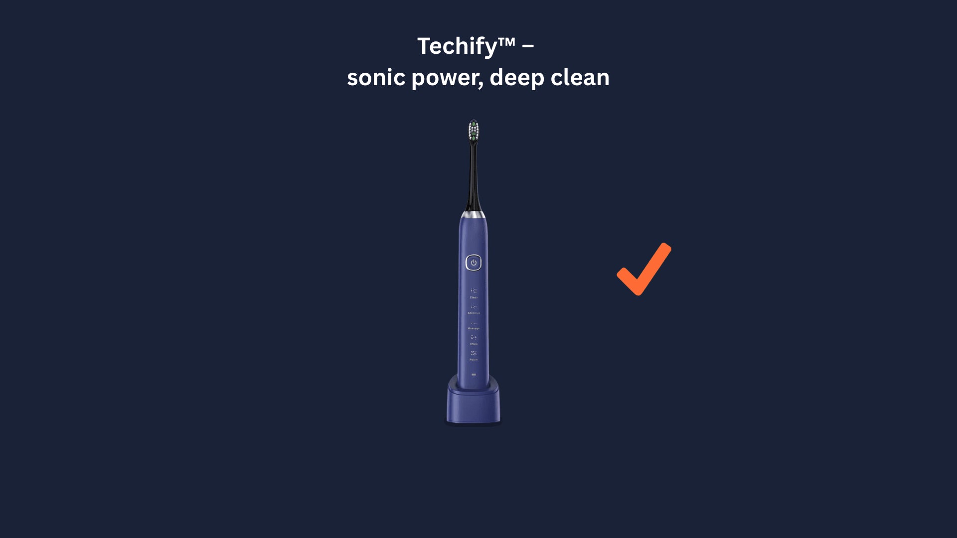 Techify™ sonic electric toothbrush highlighted with a check mark in a comparison banner, showing superior cleaning, smart technology, and modern oral care benefits