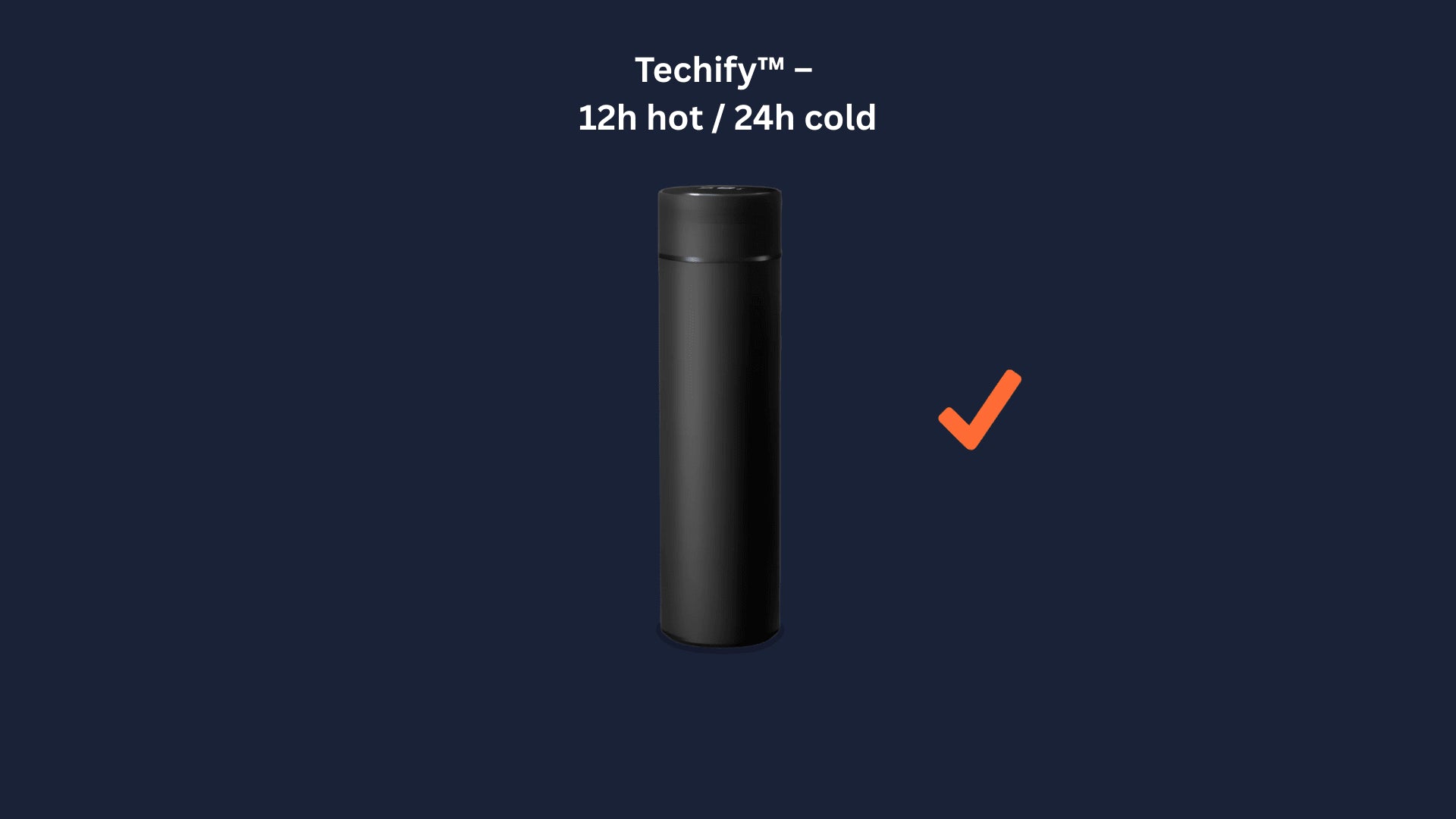 Techify™ thermos bottle highlighted with a check mark in a comparison banner, showcasing durability, smart design, and long-lasting temperature control